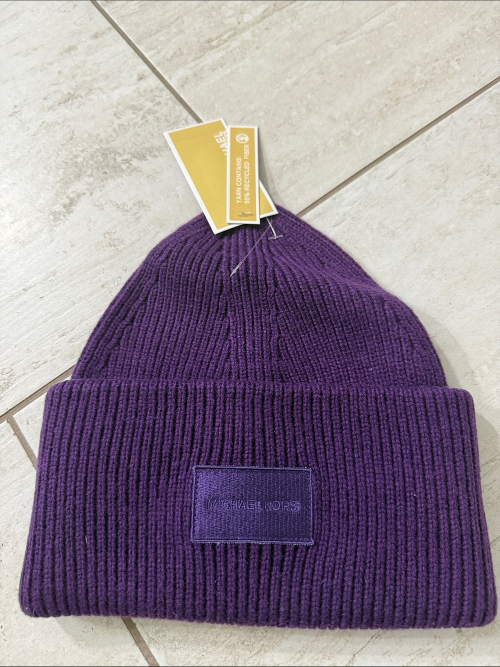 Michael Kors ladies  Purple Ribbed Cuff Beanie new ..tags on ..o /s